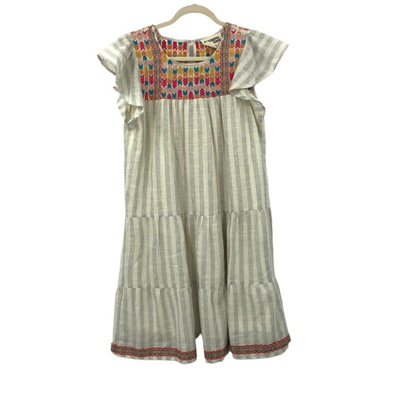 Savanna Jane Dresses & Skirts - Savanna Jane Pink Striped Mini Dress Ruffle Sleeves Womens Size M